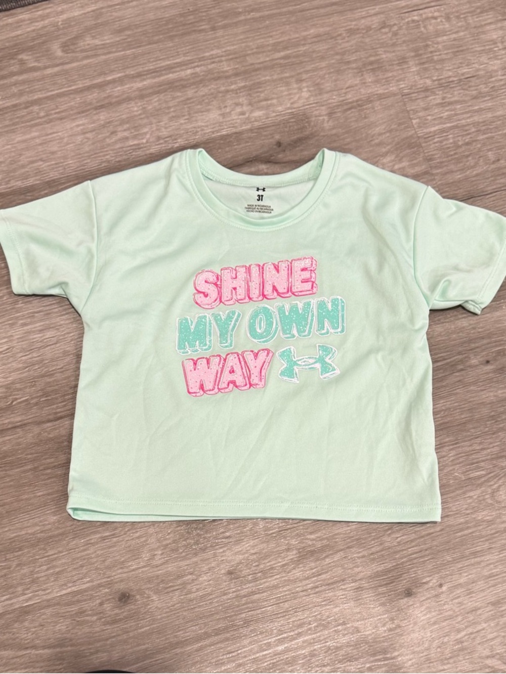 Under Armour Mint Green Tee with Pink & Aqua 'Shine My Own Way' Graphic